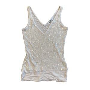 New Bebe Vintage Y2K White Full Sequins V Neck Tank Shirt S